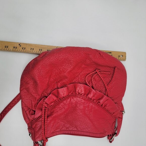 Red by Marc Ecko Slouchy Hobo Crossbody Shoulder Bag Medium Red Ruffle Tassel - Picture 8 of 9